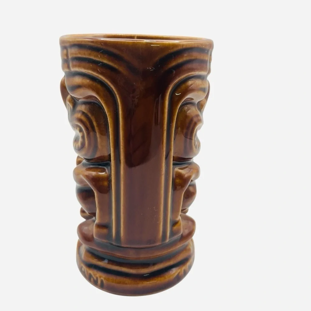 Vintage Tiki Leilani 1960s Hawaii Tiki Tumbler Mug Vase Cup Brown 5”